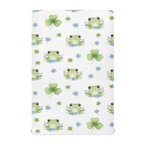 Image of Frog Flowers White Fitted Crib Sheet for Boys Girls Baby Mini Crib Sheets for Girl,52 X 28 in