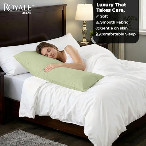 Image of ROYALE LINENS Body Pillow Cover - Double Brushed 1800 Microfiber - 20 inchx54 inch with Hidden Zipper Closure - Wrinkle & Fade Resistant - Super Soft Body Pillowcase 2 Pack (Sage, Pack of 2)