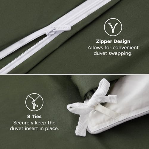 Image of Bedsure PureWoven Cooling Duvet Cover, Ideal for Hot Sleepers, King Size | 100% Viscose Derived from Bamboo, Lightweight & Silky Soft, Breathable Moisture-Wicking Bedding Set, 3 Pieces, Olive Green