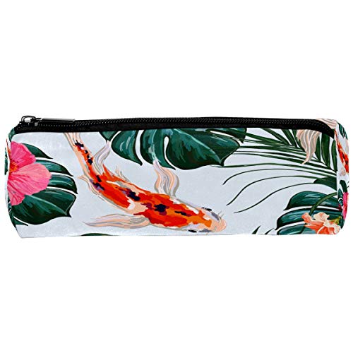 Preisvergleich Produktbild Federmäppchen, runde Stifthalter, Aufbewahrungstasche, Schreibwaren-Tasche, kreatives Make-up-Tasche, Geschenk, Studenten, Zubehör für Schule, Arbeit, Büro, Karpfen, Blätter
