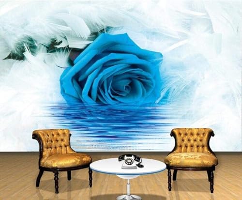 Tzxztt Azul Rosas Tridimensional Blanco Plumas Moderno Papel Pintado 3D Seda Texturizada Primera Calidad Neutros Material Ideal Para SalóN Dormitorio-200cm×140cm