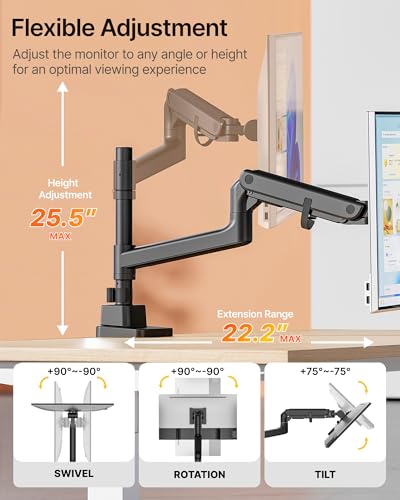 Image of monTEK Ultrawide Monitor Arm Max 57 inch,Height Adjustable 8.1 inch-25.5 inch,Black