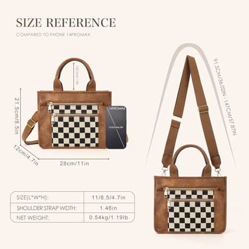 Image of WJCD Women's Tote Handbags Stylish Vegan Leather Handheld Purse for Women Plaid Striped Adjustable Strap Durable Lightweight