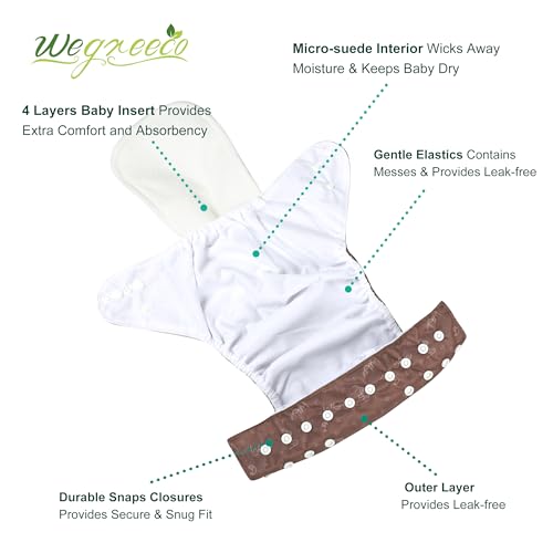 Image of Wegreeco Cloth Diapers 6 Pack with Inserts & Wet Bag, Washable Reusable Diapers for Babies, One Size Adjustable (Palm)