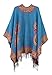 Urban CoCo Women's Fashionable Retro Style Vintage Pattern Tassel Poncho Shawl Cape (series 2-Blue)