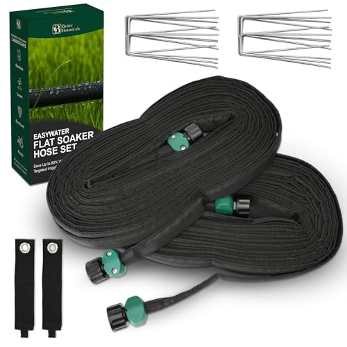 Better Botanicals Flat Soaker Hose 100 FT (2 × 50 FT) – Connectable Modular Garden Soaker Hose for Drip Irrigation, Porous Watering Hose for Garden Beds, Trees & Landscapes