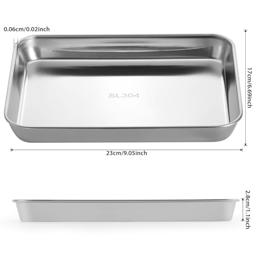 Image of JMU Stainless Steel Tray 3 Pack, SL304 Thickened Stainless Steel Surgical Tray for Medical Instruments, 9.1 inch x 6.7 inch x 1.1 inch