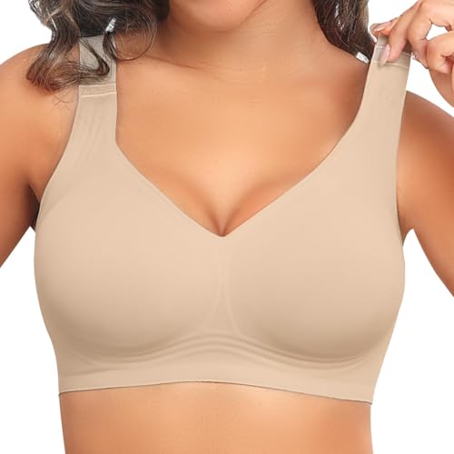 Bras for Women Full Coverage, Plus Size Early Fall Fashion Clothes Clothing, Wireless Jelly Push Up Minimizer Bra for Older Woemn Clothing XL Nude