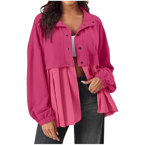 Womens Oversized Button Down Shirts Long Ruffle Sleeve Sweatshirt Jacket Casual Boyfriend Shirt Pleated Blouses Tops