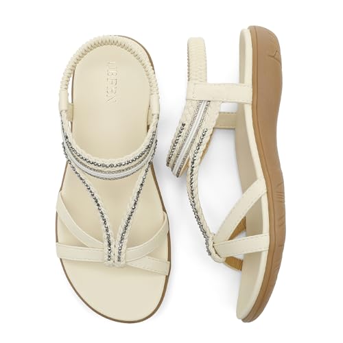 Image of UBFEN Womens Bohemian Flat Sandals With Back Strap Summer Beach Comfortable Bling