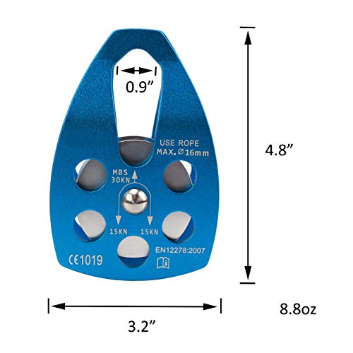 Geelife 20KN Micro Climbing Pulley General Purpose Small Aluminum Rope Pulleys for Rescue/Aloft Work/Rappelling Etc. (Blue, Single Pulley 3)