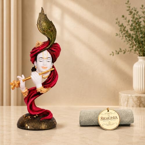 Image of ARMONIA Lord Krishna Idol Marble Dust Statue Murti for Home Decor, Pooja Room & Mandir | Krishna Sculpture Showpiece for Living Room| Housewarming Gift | 22.83 Inch | (Includes Microfiber Cloth)