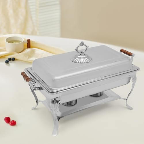 panfudongk 9L Edelstahl Buffetwärmer Speisenwärmer Chafing Dish Buffet Set für Party Hochzeit Camping 2 Speisenbehälter 2 Alkohol Brennstoffdosen mit Deckel für 1-5 Personen – Bild 8