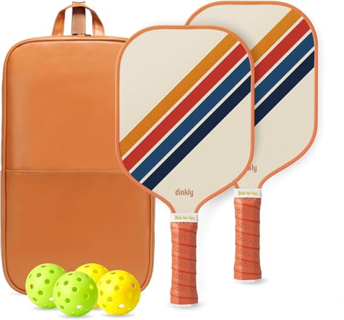 Image of Pickleball Rackets Set of 2, USAPA Approved Graphite & Fiberglass Racket, 2 Paddles, 4 Balls and 1 Portable PU Carry Bag, Pickle Ball Paddle Gift for Women, Men(Retro Twill)