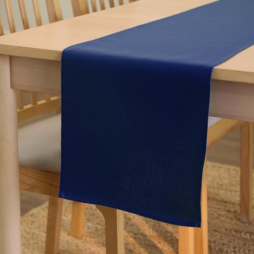 Encasa XO Table Runner 13x72 in Long | Cotton Canvas Fabric | Scotch Blue Solid Color | Machine Washable & Durable