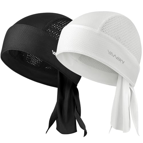 YANIKY Bandana respirant pour homme, foulard de pirate pour le sport, bandana pour femme, avec protection UV, Noir + blanc, taille unique