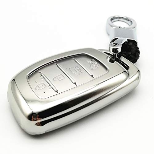 Silver TPU Key Fob Cover Case Holder Skin Protector with Keychain for Hyundai 2019 2020 2021 Elantra Tucson Venue Ioniq 2018 Sonata 3 4 Buttons Remote Control