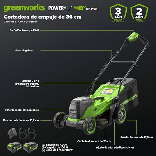 Cortacésped de batería Greenworks 48V de 35cm con recogedor de 40L y cargador MO48L421-01 3