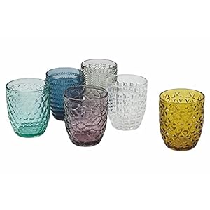 Villa d’Este Home Tivoli Geometrie waterglazenset van gekleurd glas met reliëfafwerking, 300 ml, meerkleurig, 6 stuks (1 stuk)