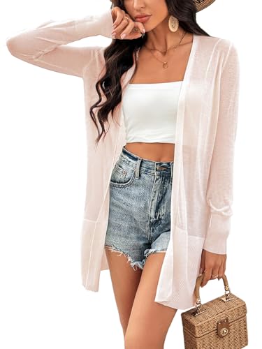 Image of Women's Trendy Lightweight Long Cardigans Summer Casual Beach Vacation Open Front Cardigan 2379