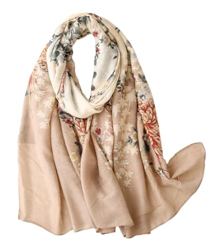 FAIRYGATE Tuch Damen Schal Beige Schals & Tücher für Damen Naturfaser Floral Blumen Stola Schaltuch Tuch Stola xxl Schal Damen Schöne Bescherung 4029, 90 * 180 cm