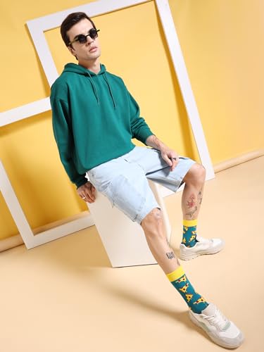 Image of The Indian Garage Co Men Relaxed Fit Solid Mid-Rise Denim Cargo Shorts