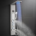 ROVOGO Shower Panel Tower System with Mist Rainfall Head, Body Jets, Handheld and Tub Spout, Hydroelectric Led Lights and Temp Display No Battery, Simultaneous Shower Column Stainless Steel, Brushed