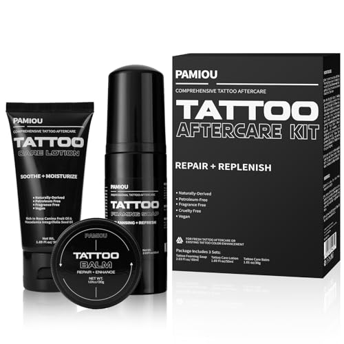 Pamiou Tattoo Aftercare 3 In 1 Set For New Tattoos, Include Tattoo Balm, Tattoo Lotion and Tattoo Soap, Quick Healing, Soothing, Naturally-Derived, Petroleum-Free, Fragrance Free (3 Piece Set)