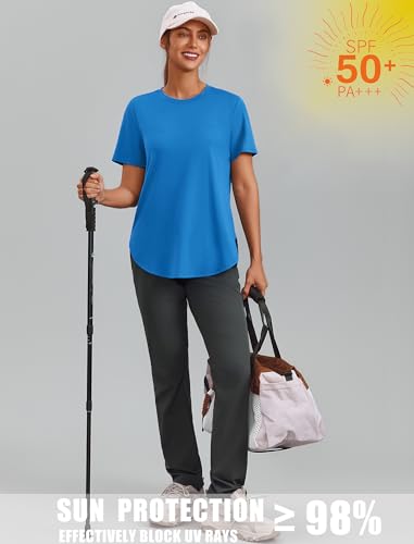 Image of PINSPARK Workout Tops for Women Short Sleeve Athletic Shirts UPF 50+ Quick Dry Running Outfits for Exercise Gym Hiking S-3XL