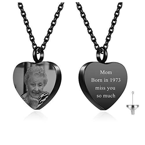 AllerPierce Personalized Photo Cremation Urn Necklace for Ashes Custom Picture Heart Locket Necklace Keepsake Cremation Jewelry Memorial Pendant Ashes Necklaces for Women Men Pets