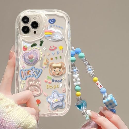 NALACAL Cute Phone Case for iPhone 15 pro max Teens Case with Cute Clear 3D Bear Floral Aesthetic Phone Case with Lovely Bear Heart Charm Phone Case Girly Woman