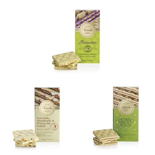 Venchi Pistachio Chocolate Bar Trio: Salted White, Crunchy Pistachio & Gianduja Pistachio