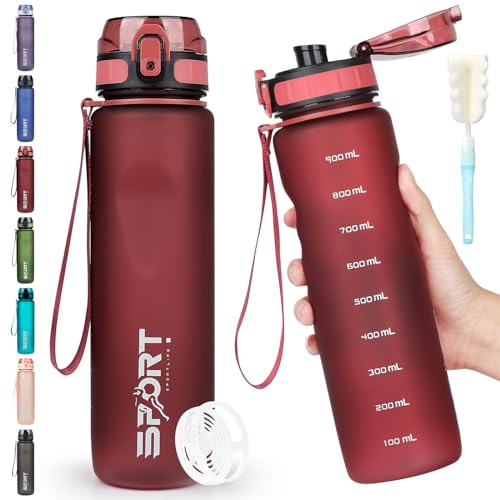 HASAGEI Water Bottle 1L Sports Water Bottle Leak-proof Drinking Bottle Dishwasher Safe BPA Free Sports Bottle with Capacity Scale for Bicycle, Outdoor, School, Gym