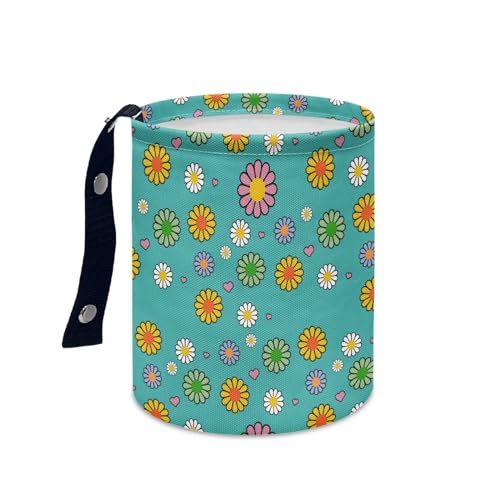 Image of Hippie Flower Cute Print Car Trash Can Reusable Foldable Hanging Portable Dustbin Bin Waste Basket Car Accessories Interior for Car SUV Trucks Universal