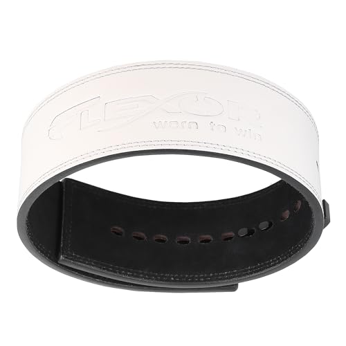 Image of Flexor Powerlifting Adjustable Lever Belt | 10mm Premium Leather | Micro-Adjust Lever Buckle | Powerlifting, Powerbuilding, Bodybuilding & Gym Training Belt for Squat & Deadlift (Men & Women) (White, S)