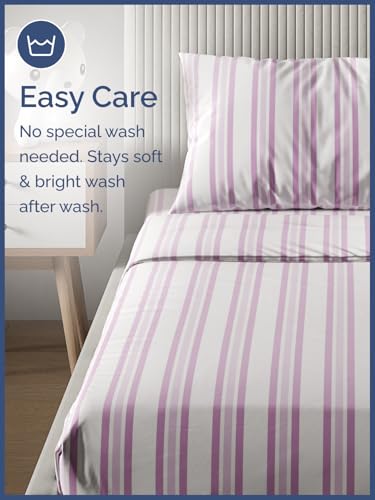 Image of Kids Twin Pink Stripes Bed Sheets - 3 Piece Kids Pink Stripes Sheet Set