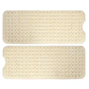 HOKIPO PVC Extra Long Bath Tub Mat with Anti-skid Suction Cups (Beige, 40 cm X 100 cm) - 2 Pieces