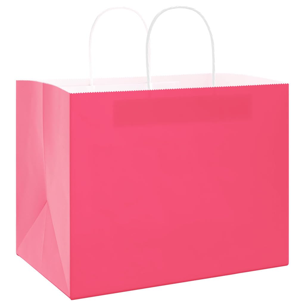 250 bolsas de papel rosa 32 x 22 x 24 cm, papel de estraza con asas, para compras, llevar y fiestas