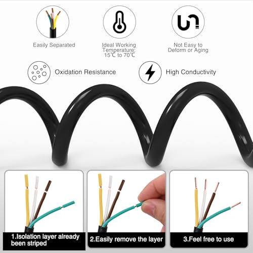 Image of Nilight 50 Feet 4 Way Trailer Wire Extension Cable 14 Gauge 4 Conductor 100% Pure Copper Insulated Heavy Duty Weatherproof for 4 Pin Blade RV Automotive
