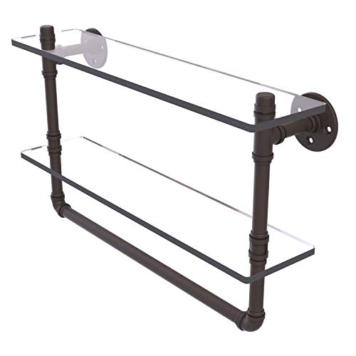 Exclusive Discount 90% Price Allied Brass P-430-22-DGSTB Pipeline Collection 22 Inch Doulbe Towel Bar Glass Shelf, 22", Oil Rubbed Bronze
