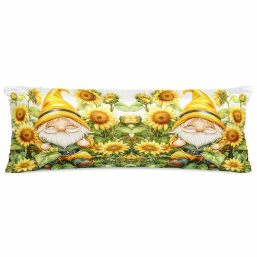 T&H XHome Satin Silk Pillowcase for Hair and Skin, Body Cute Cartoon Style Gnome Sunflower Super Soft Pillow Cases Silky Bed Pillowcovers Wrinkle Free with Hidden Zipper 20