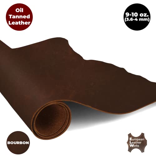 Elw 9-10 Oz. (3.6-4Mm) Thick Pre-Cut Size 12"X24" In Bourbon Brown Color Full Grain Cowhide Leather, Oil Tanned For Tooling, Carving, Molding, Craft, Hobby, Workshop, Sewing, Knife Sheaths #TOP5