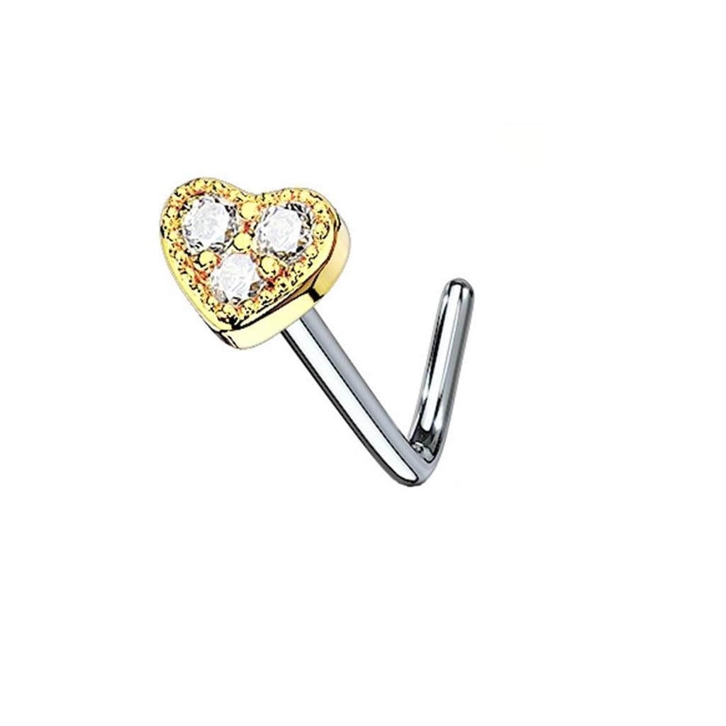 beyoutifulthings Piercing para la nariz con forma de corazón y circonita, 4 mm, acero quirúrgico, multicolor, longitud de la barra de 6 mm