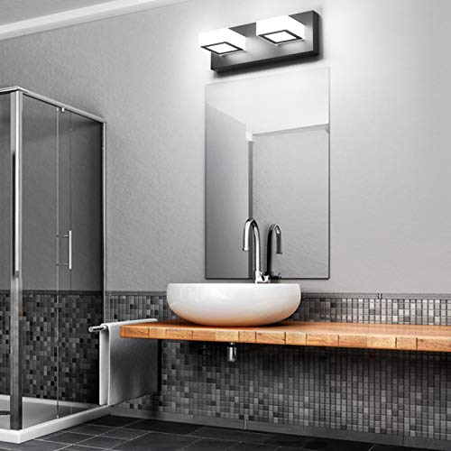 Image of Ralbay 2 Lights Black Modern Bathroom Vanity Light Acrylic LED Modern Black Bathroom Wall Lighting Fixtures