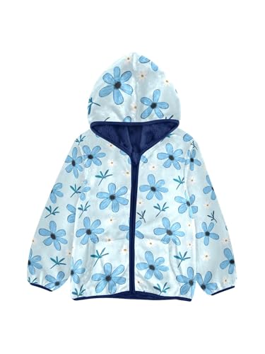 Cute Blue Daisy Floral Girls Fleece Jacket Girls Fall Jacket Boys Coats Zip Up Hoodie Children Outerwear 2-10T