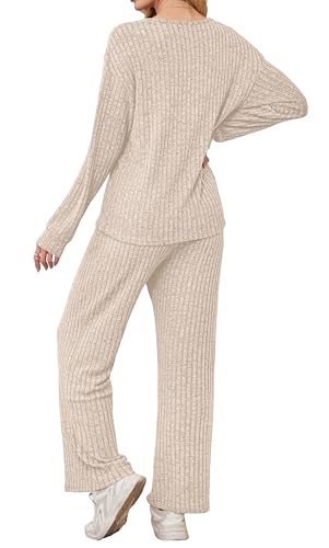 RUMIA Fall Outfits for Women 2025 Loose Fit 2 Piece Loungewear Winter Clothing Beige L — view 5