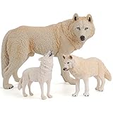 3 PCS Realistic Wild Life Jungle Zoo White Animal Wolf Figures Party Favors Supplies Cake Toppers...