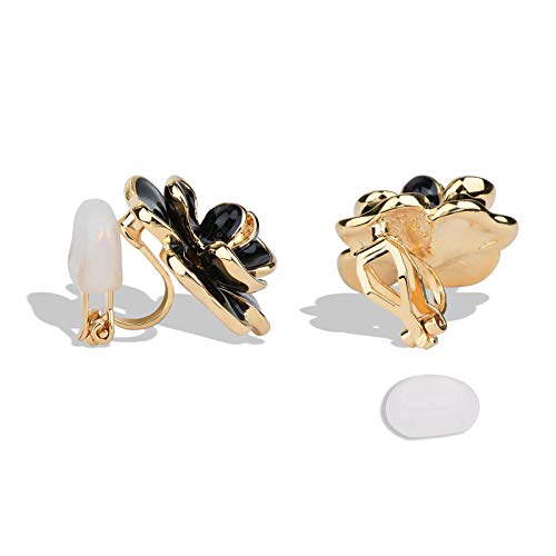 Classic Enamel Camellia Clip Earrings Elegant Flower Hypoallergenic Non Pierced Earrings 925 Silver Stud Earrings for Women Bridal3