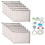 12 Pack Canvas Pencil Pouch DIY Craft Blank Makeup Bags with Zipper Bulk Multipurpose Cosmetic Travel Toiletry Bag 8 x 5 inches