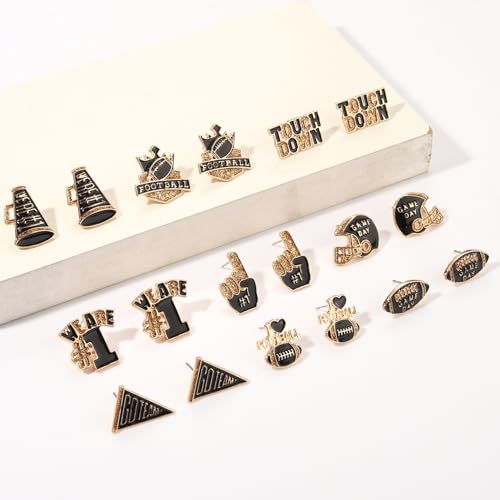 NLCAC 9 Pairs Football Stud Earrings for Women Game Day Football Helmet Touch Down Ear Stud Earrings Team Jewelry2